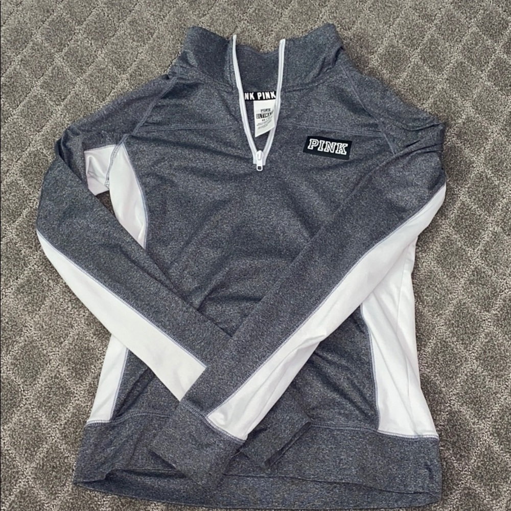 PINK grey quarter-zip sweatshirt